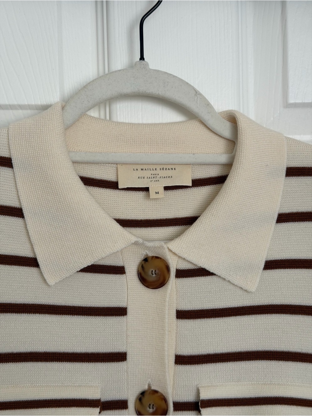 Sézane Betty Cardigan - Ecru & Camel Stripes - Picture 6 of 16